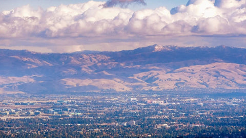 The San Gabriel Mountains and San Fernando Valley seen from a twin-engine trainer