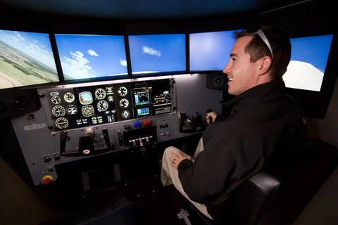 Redbird MCX full-motion flight simulator at Los Angeles Flight School, Van Nuys Airport