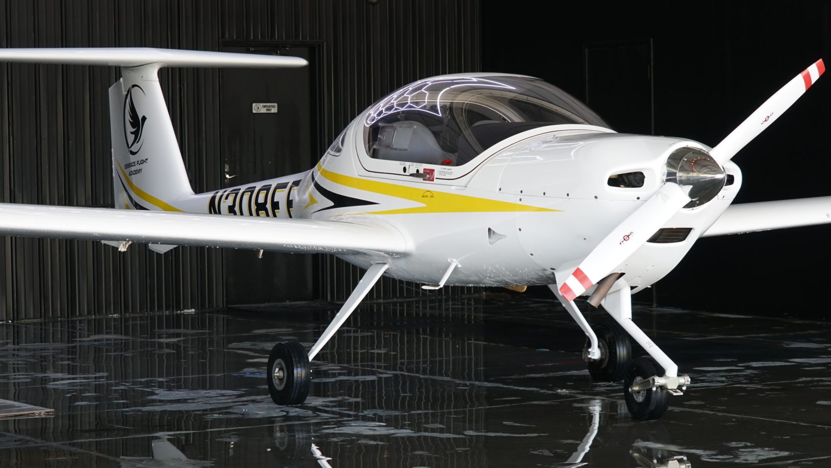 Diamond DA20-C1 with bubble canopy and control stick on the ramp at Van Nuys Airport