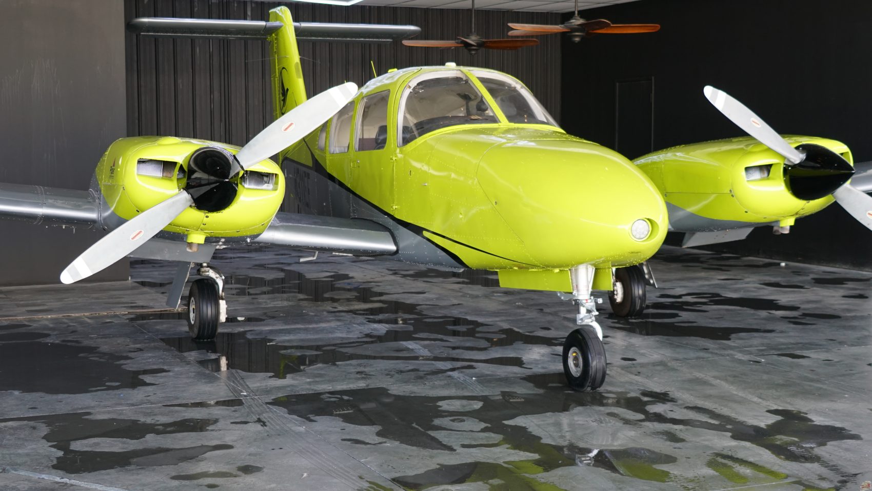 Piper Seminole twin-engine trainer with counter-rotating propellers at Van Nuys Airport